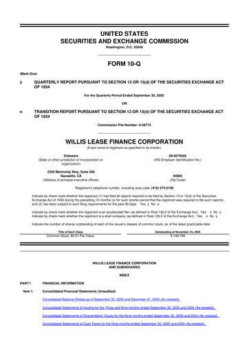 Thumbnail Willis Lease Finance Corporation 10-Q Quarterly Report FY 