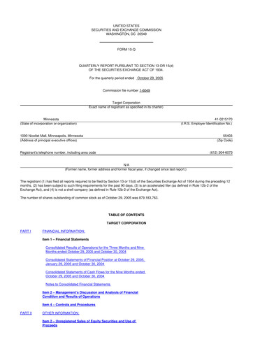 Thumbnail Target 10-Q Quarterly Report FY 