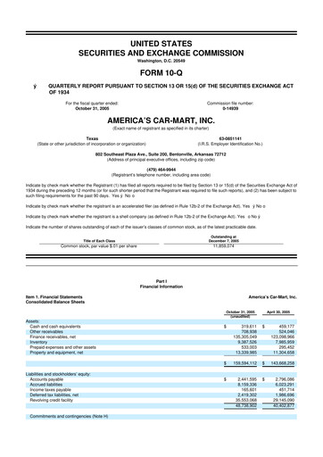 Thumbnail America's Car-Mart 10-Q Quarterly Report FY 