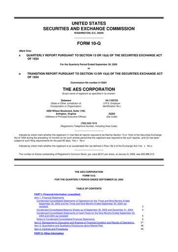 Thumbnail AES 10-Q Quarterly Report FY 