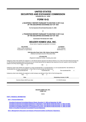 Miniature Beazer Homes USA
 10-Q Rapport trimestriel  