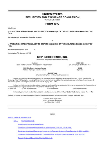 Thumbnail MGP Ingredients 10-Q Quarterly Report FY 