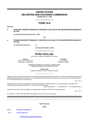 Thumbnail Tetra Tech
 10-Q Quarterly Report FY 