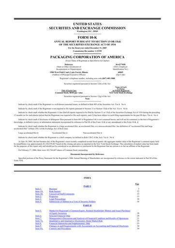 Thumbnail Packaging Corporation of America
 10-K Annual Report 