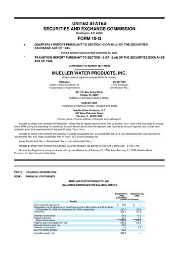 Miniature Mueller Water Products
 10-Q Rapport trimestriel  