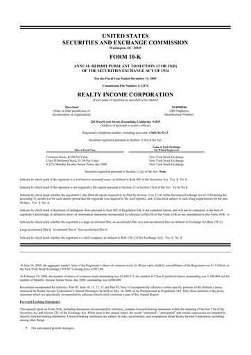 Thumbnail Realty Income 10-K Annual Report 