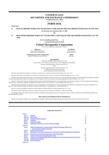 Thumbnail United Therapeutics 10-K Annual Report 