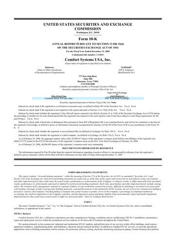 Thumbnail Comfort Systems USA 10-K Annual Report 