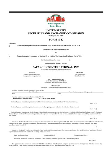 Thumbnail Papa John's Pizza
 10-K Annual Report 