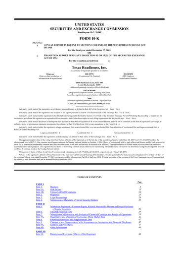 Thumbnail Texas Roadhouse
 10-K Annual Report 