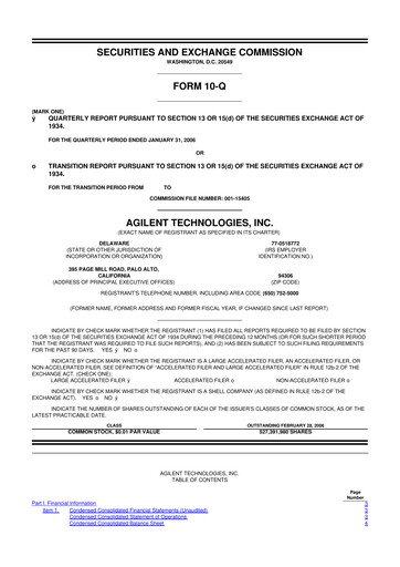 Thumbnail Agilent Technologies 10-Q Quarterly Report FY 