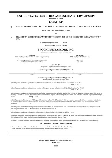 Thumbnail Brookline Bancorp 10-K Annual Report 