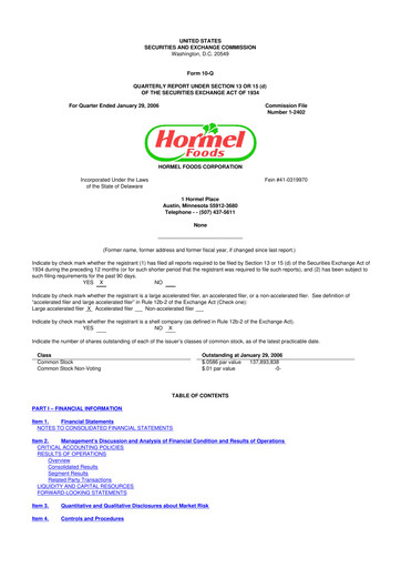 Thumbnail Hormel Foods 10-Q Quarterly Report FY 