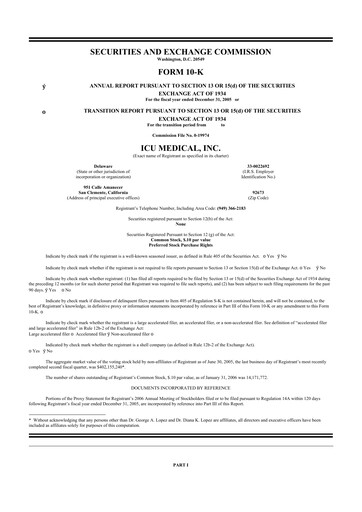 Thumbnail ICU Medical
 10-K Annual Report 