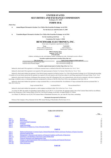 Thumbnail Benchmark Electronics
 10-K Annual Report 