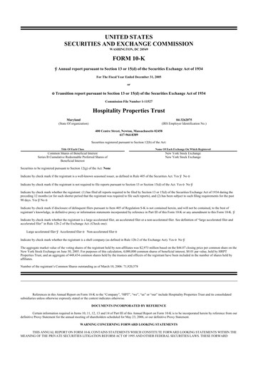 Thumbnail Service Properties Trust 10-K Annual Report 