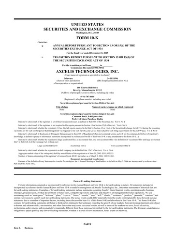 Thumbnail Axcelis Technologies
 10-K Annual Report 