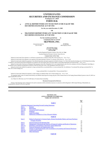 Thumbnail SkyWest 10-K Annual Report 