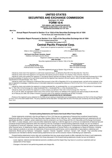 Miniature Central Pacific Financial 10-K Rapport annuel 
