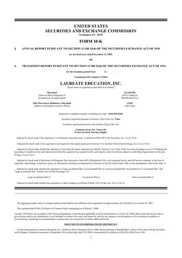 Miniature Laureate Education
 10-K Rapport annuel 