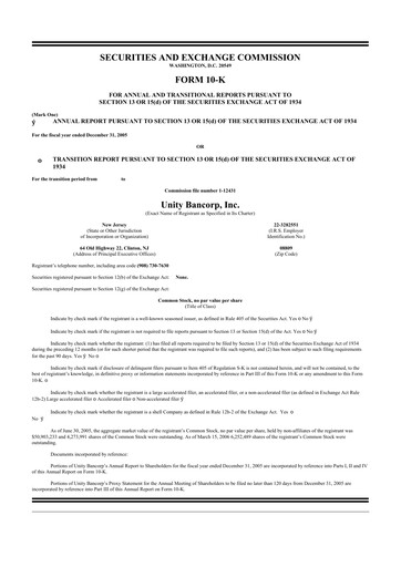 Vorschaubild Unity Bancorp 10-K Jahresbericht 