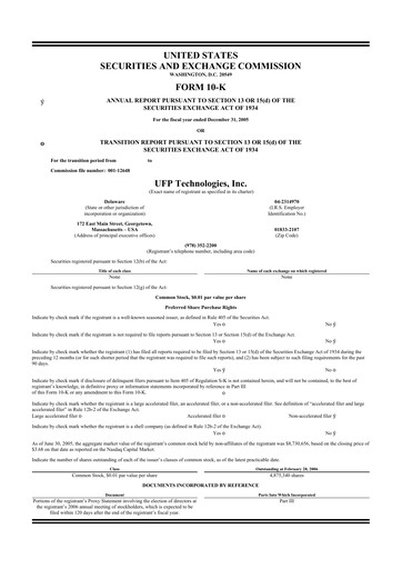 Thumbnail UFP Technologies
 10-K Annual Report 