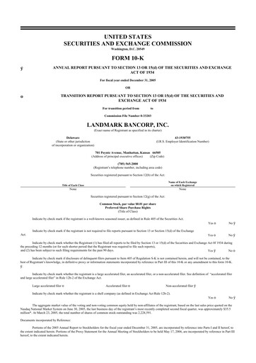 Thumbnail Landmark Bancorp 10-K Annual Report 