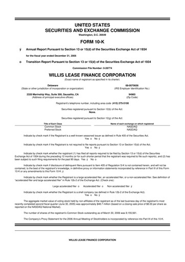 Thumbnail Willis Lease Finance Corporation 10-K Annual Report 