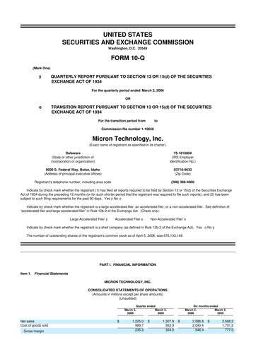 Thumbnail Micron Technology 10-Q Quarterly Report FY 