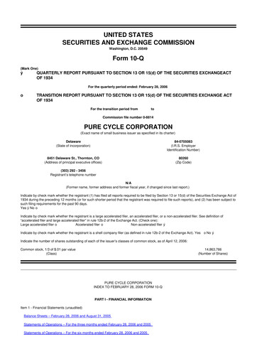 Thumbnail Pure Cycle (water) 10-Q Quarterly Report FY 