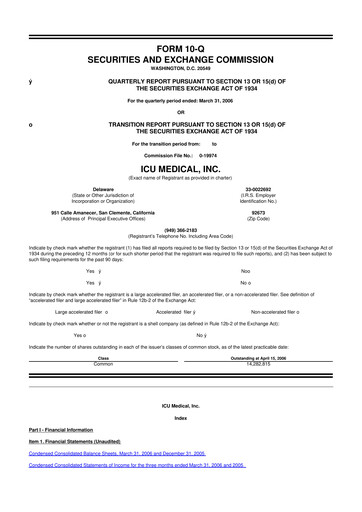 Miniature ICU Medical
 10-Q Rapport trimestriel  