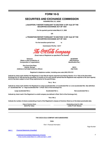 Thumbnail Coca-Cola 10-Q Quarterly Report FY 