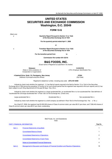 Miniature B&G Foods

 10-Q Rapport trimestriel  