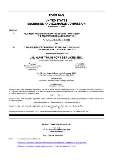 Thumbnail J. B. Hunt
 10-Q Quarterly Report FY 