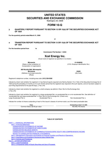 Thumbnail Xcel Energy 10-Q Quarterly Report FY 