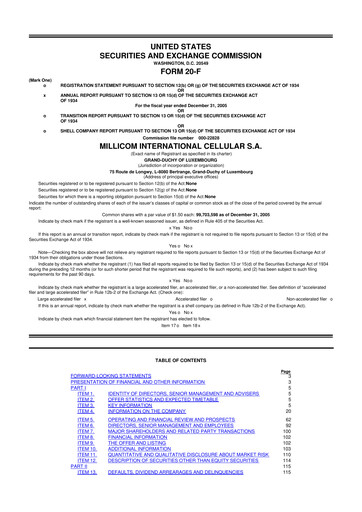 Thumbnail Millicom 20-F Annual Report 