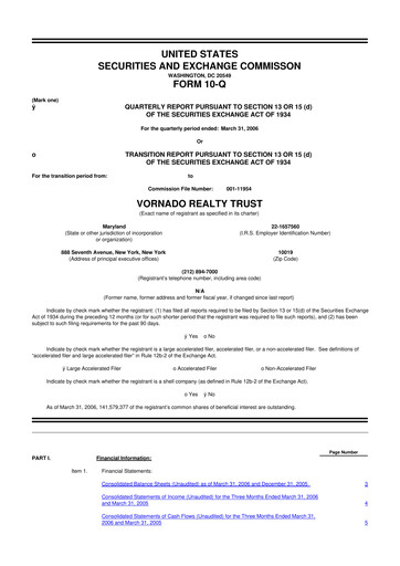 Miniature Vornado Realty Trust
 10-Q Rapport trimestriel  