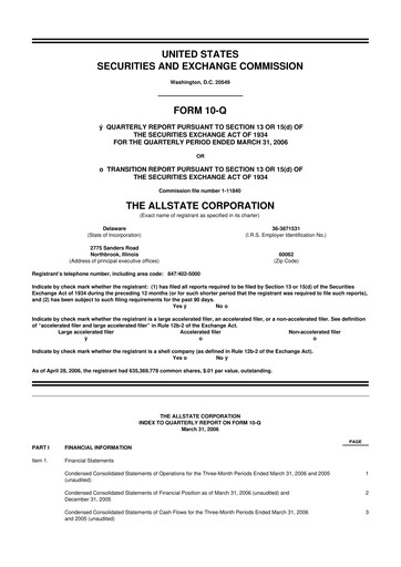 Thumbnail Allstate 10-Q Quarterly Report FY 