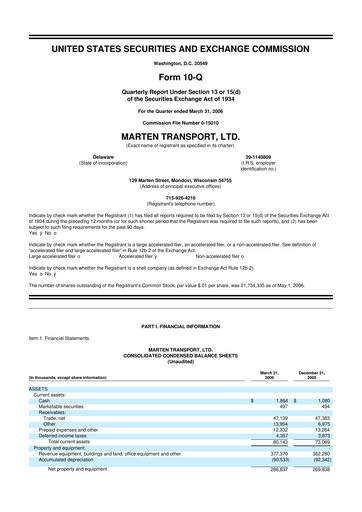 Thumbnail Marten Transport 10-Q Quarterly Report FY 