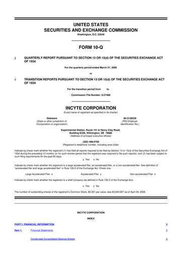 Thumbnail Incyte 10-Q Quarterly Report FY 