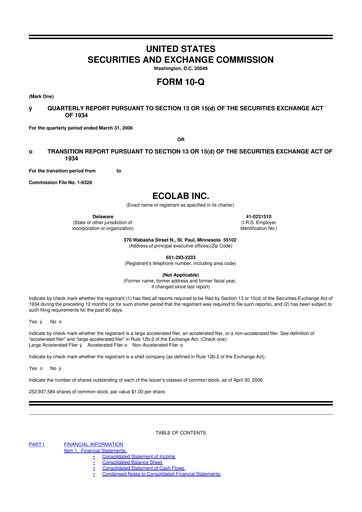 Thumbnail Ecolab 10-Q Quarterly Report FY 