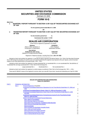 Miniature Sealed Air
 10-Q Rapport trimestriel  