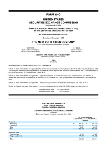 Thumbnail New York Times 10-Q Quarterly Report FY 
