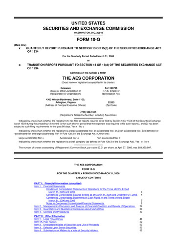 Thumbnail AES 10-Q Quarterly Report FY 