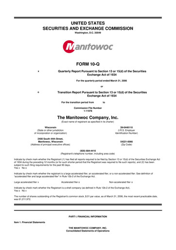 Thumbnail The Manitowoc Company
 10-Q Quarterly Report FY 