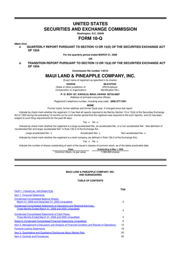 Thumbnail Maui Land & Pineapple Company 10-Q Quarterly Report FY 