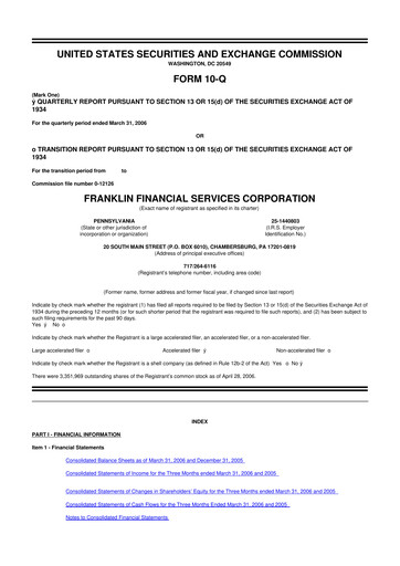 Thumbnail Franklin Financial Services Corporation 10-Q Quarterly Report FY 