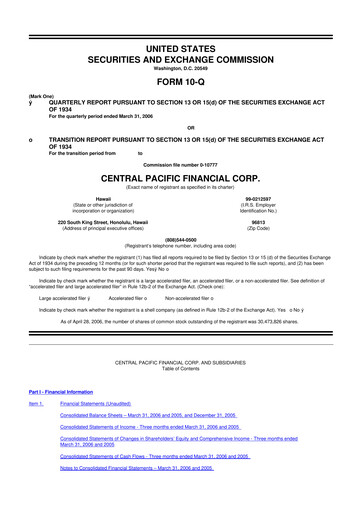 Miniature Central Pacific Financial 10-Q Rapport trimestriel  