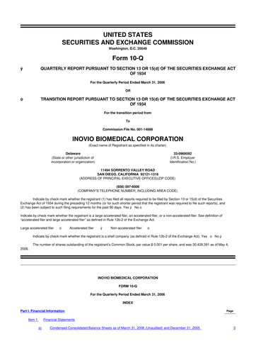 Miniature Inovio Pharmaceuticals 10-Q Rapport trimestriel  