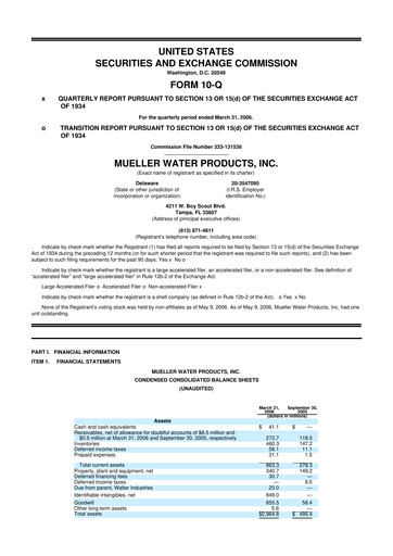 Miniature Mueller Water Products
 10-Q Rapport trimestriel  